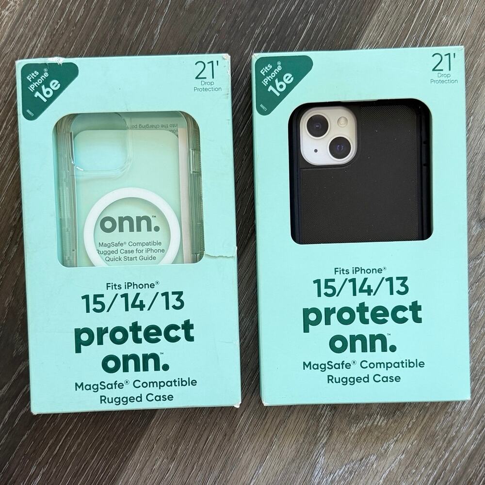 onn. 2-Pack MagSafe Rugged iPhone Cases 16e 15 14 13 Clear + Black New